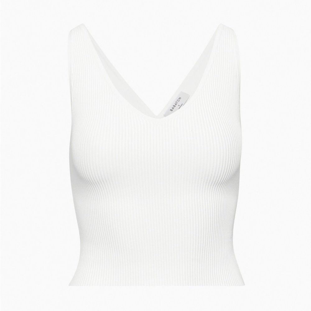 Aritzia Babaton Sculpt White Ribbed Tank Top